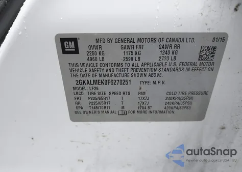 2015 GMC Terrain Sle-1 из США, поврежденный, VIN 2GKALMEK0F6270251